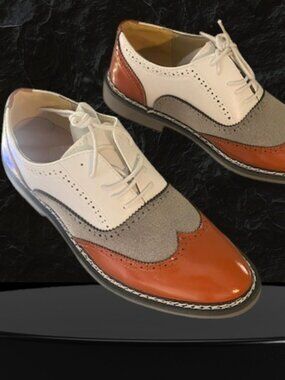 Giovanni Brown Leather and Tweed Shoes